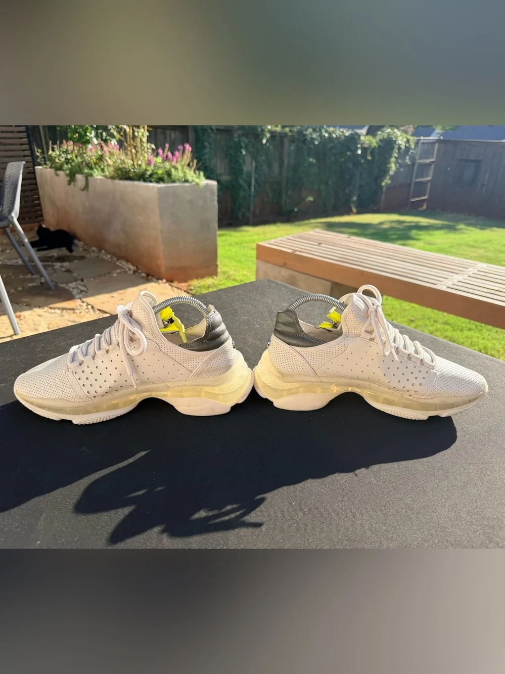 Steve Madden White Sneakers with Neon Yellow Stripe